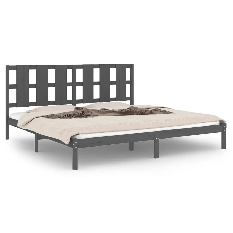 Cadre de lit sans matelas gris 200x200 cm bois massif de pin - 2