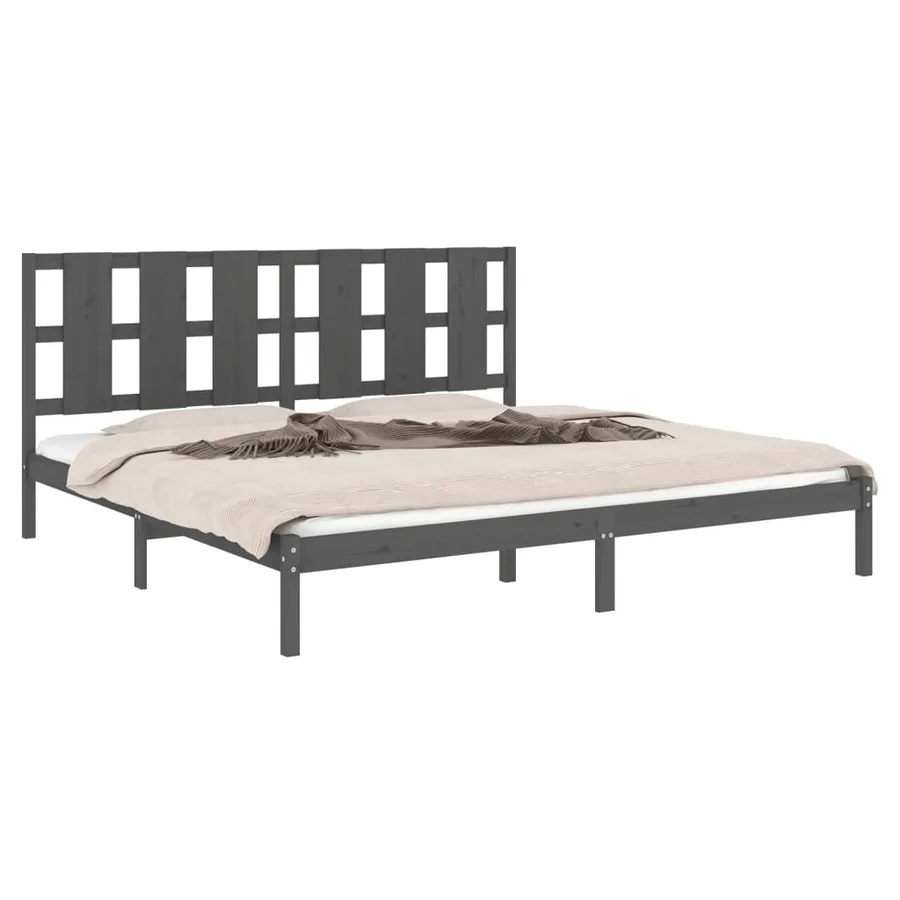Cadre de lit sans matelas gris 200x200 cm bois massif de pin - 3