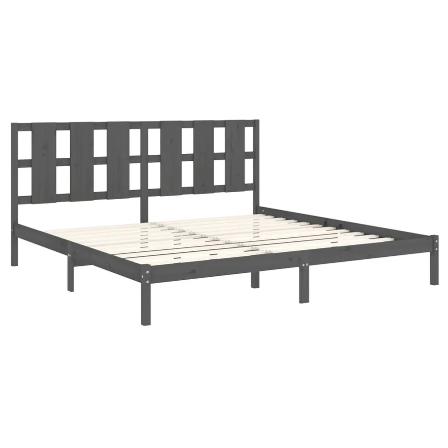 Cadre de lit sans matelas gris 200x200 cm bois massif de pin - 4