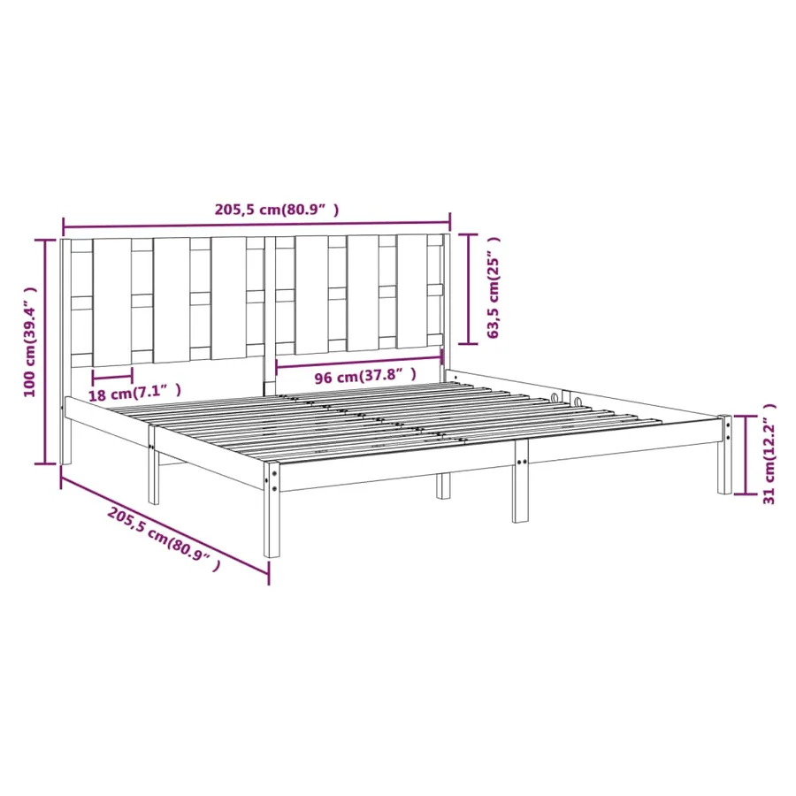 Cadre de lit sans matelas gris 200x200 cm bois massif de pin - 6