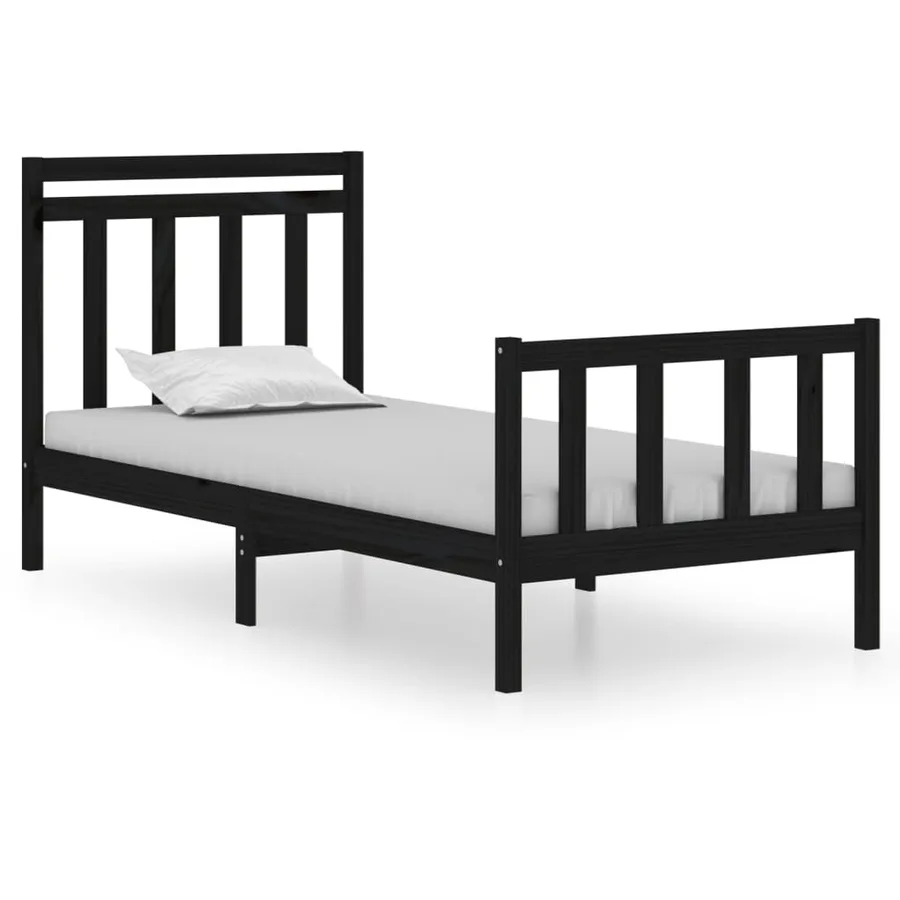 Cadre de lit sans matelas noir 75x190 cm bois massif - 2