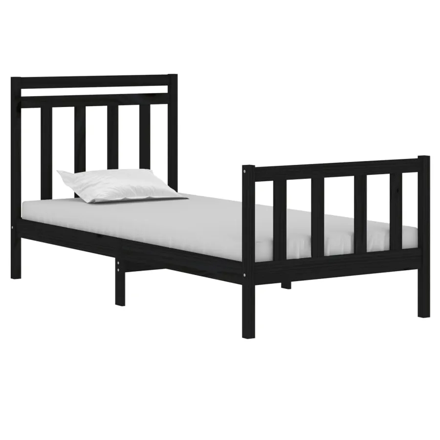 Cadre de lit sans matelas noir 75x190 cm bois massif - 3