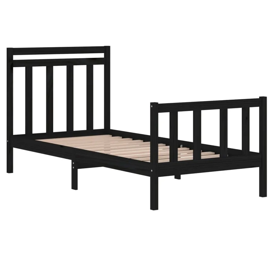 Cadre de lit sans matelas noir 75x190 cm bois massif - 4