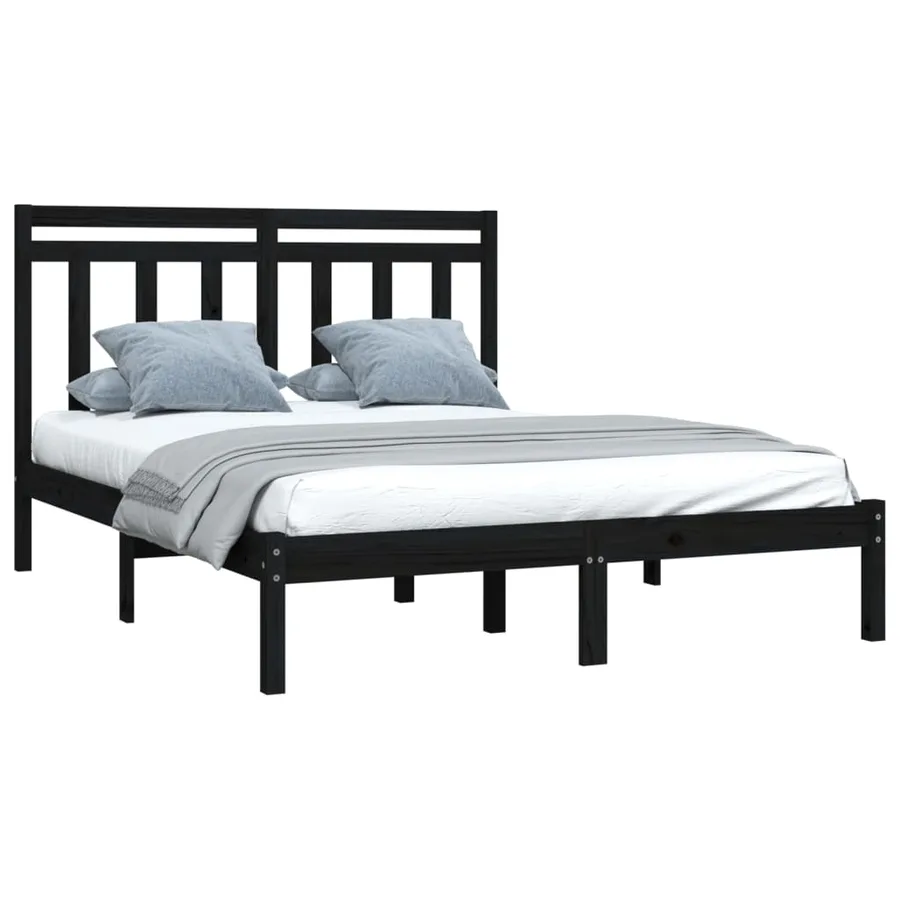 Cadre de lit sans matelas noir 140x190 cm bois massif - 3