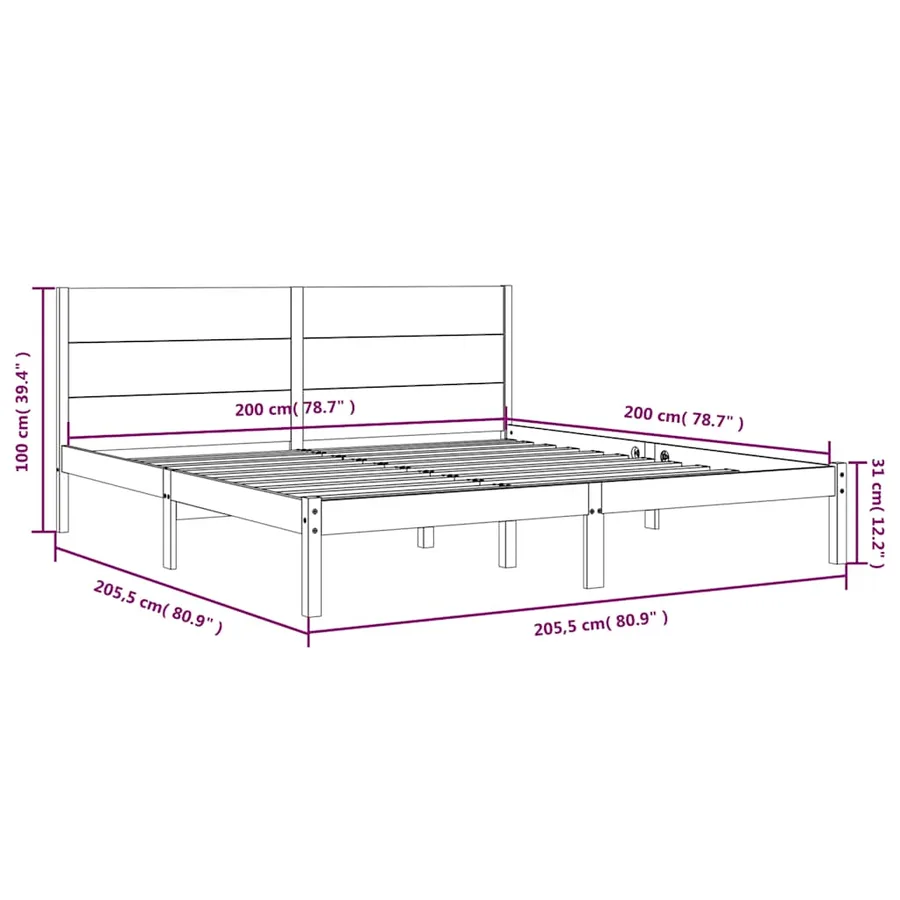 Cadre de lit sans matelas blanc 200x200 cm bois massif de pin - 6