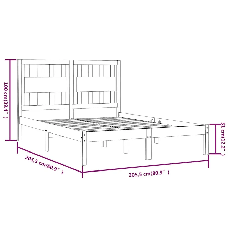 Cadre de lit sans matelas bois massif 200x200 cm - 6