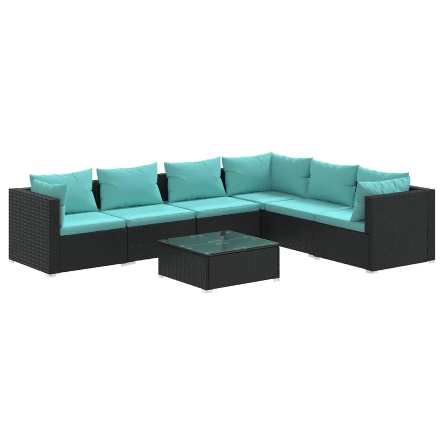Salon de jardin 7 pcs avec coussins Résine tressée Noir - 2