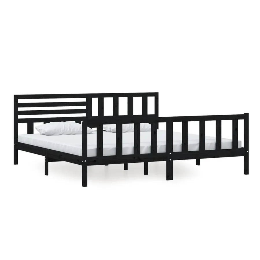 Cadre de lit sans matelas noir bois massif 200x200 cm - 2