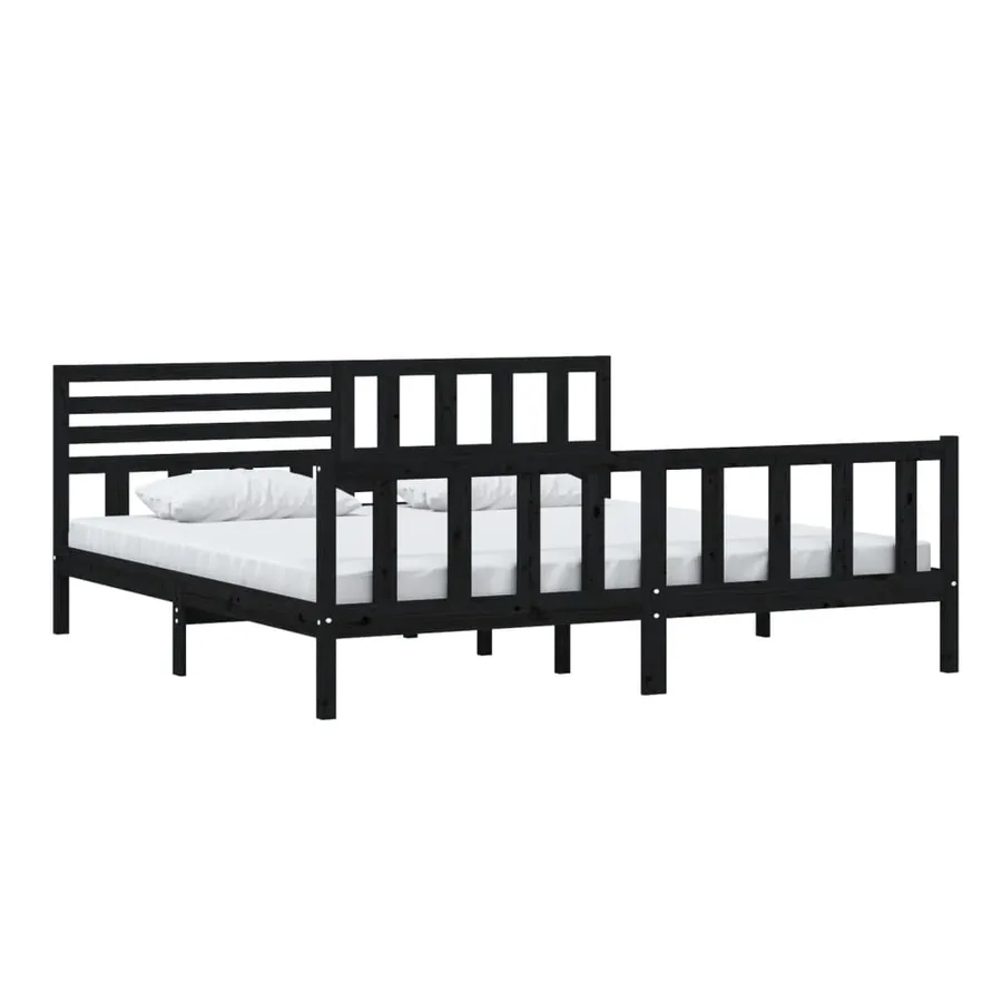 Cadre de lit sans matelas noir bois massif 200x200 cm - 3