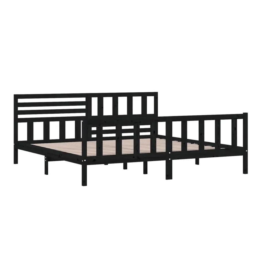 Cadre de lit sans matelas noir bois massif 200x200 cm - 4
