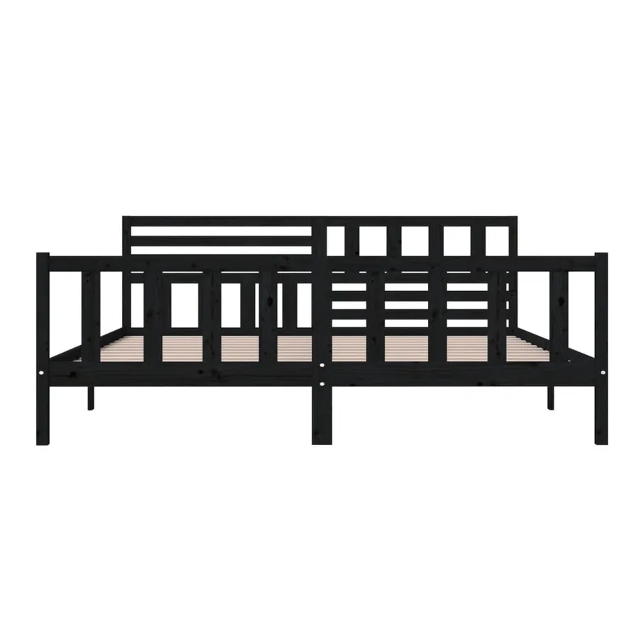 Cadre de lit sans matelas noir bois massif 200x200 cm - 5