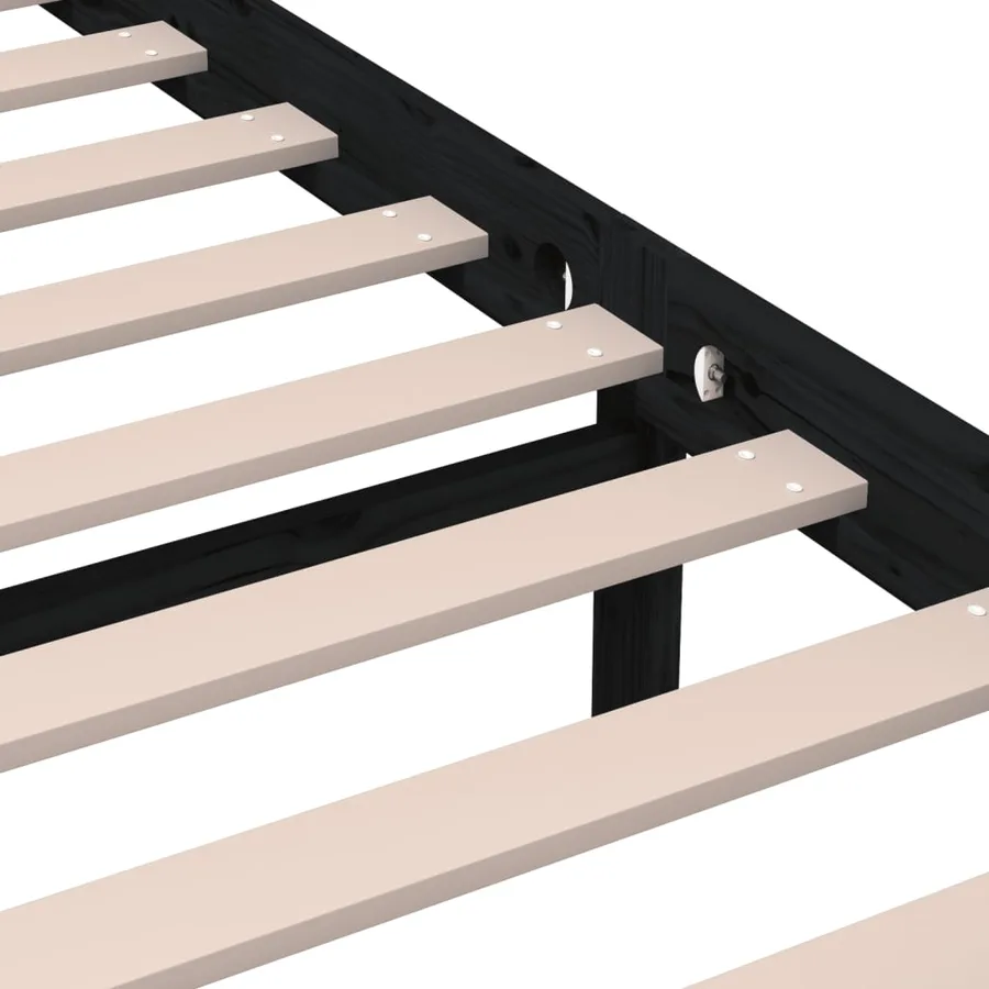 Cadre de lit sans matelas noir bois massif 200x200 cm - 7