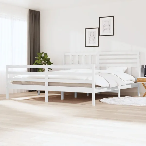 Cadre de lit sans matelas blanc bois massif 200x200 cm