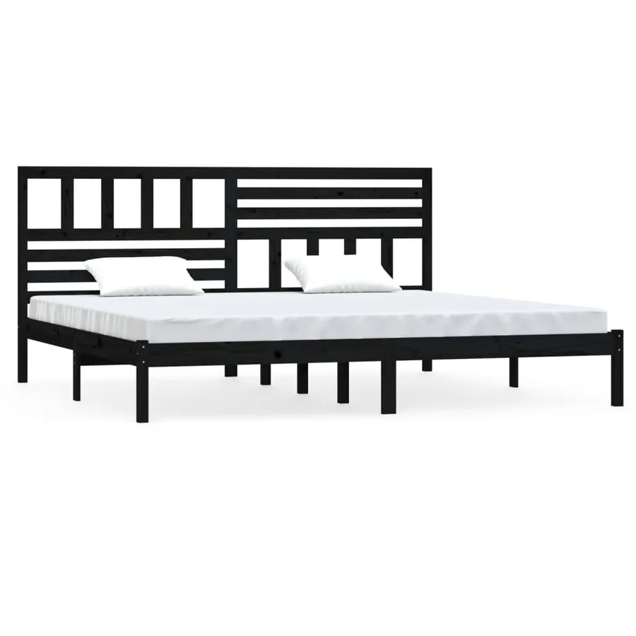 Cadre de lit sans matelas noir bois massif de pin 200x200 cm - 2