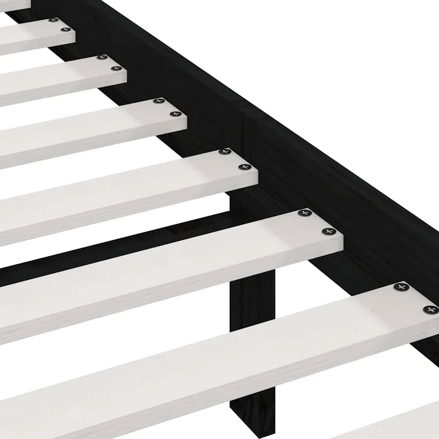 Cadre de lit sans matelas noir bois massif de pin 200x200 cm - 6
