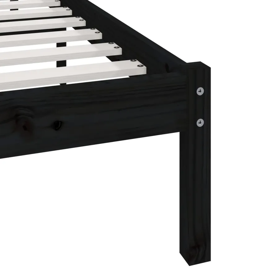 Cadre de lit sans matelas noir bois massif de pin 200x200 cm - 7