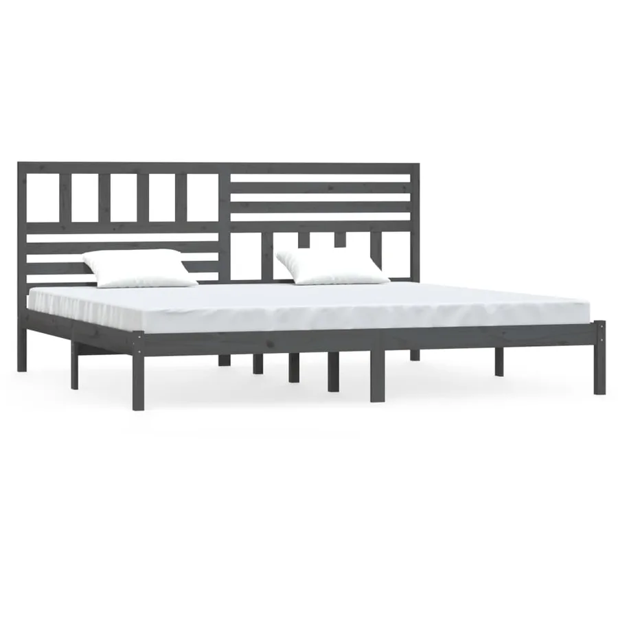 Cadre de lit sans matelas bois massif de pin gris 200x200 cm - 2