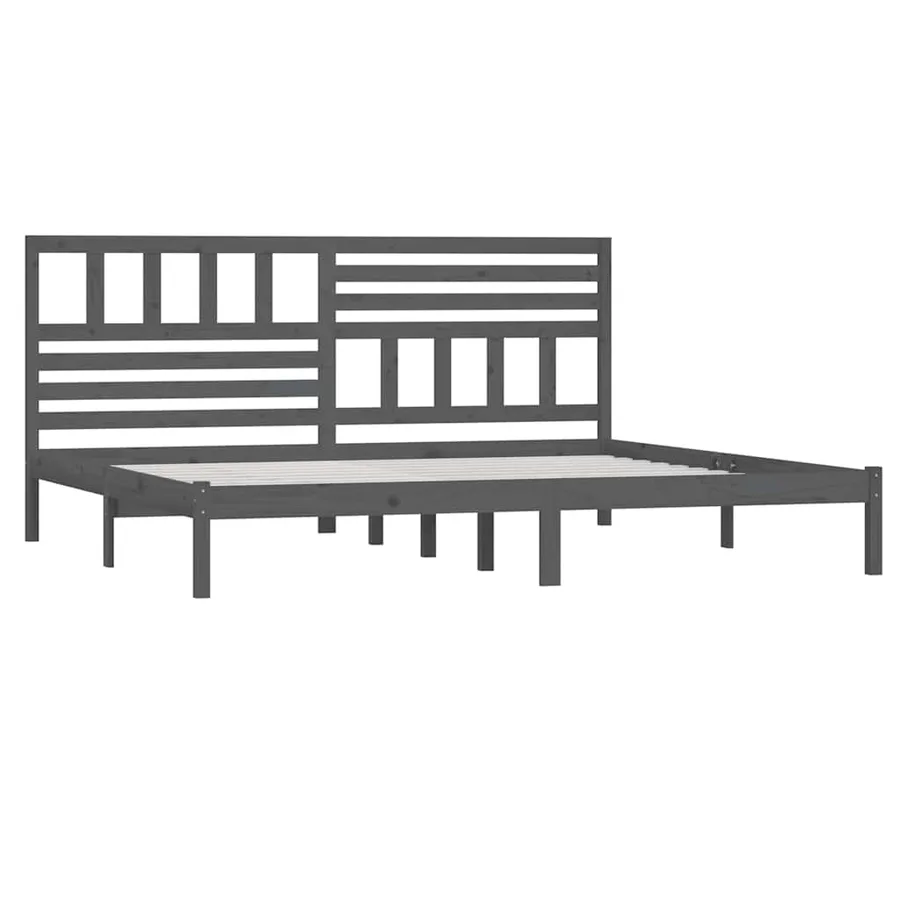 Cadre de lit sans matelas bois massif de pin gris 200x200 cm - 3