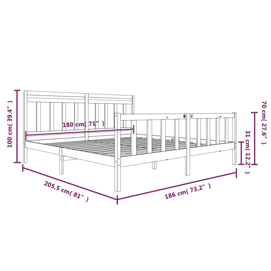 Cadre de lit sans matelas bois massif - 9