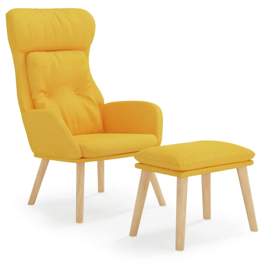 Chaise de relaxation avec repose-pied Jaune moutarde Tissu - 2