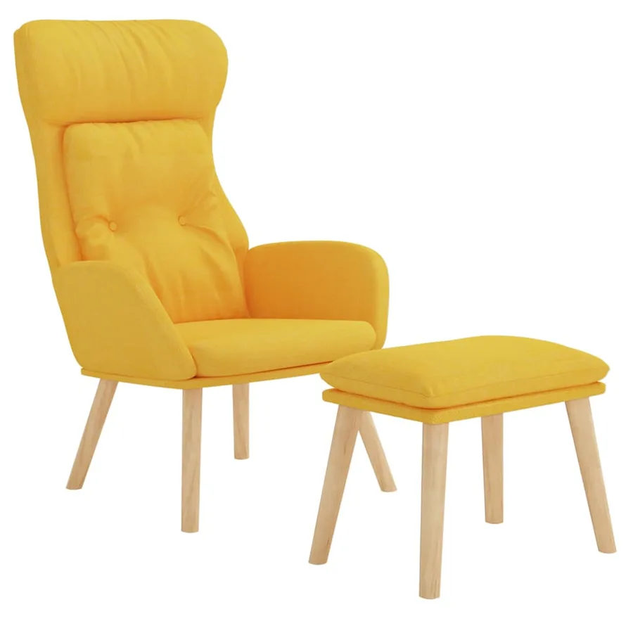 Chaise de relaxation avec repose-pied Jaune moutarde Tissu - 3