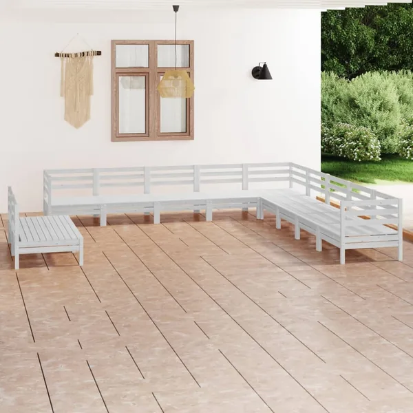 Salon de jardin 11 pcs Bois de pin massif Blanc