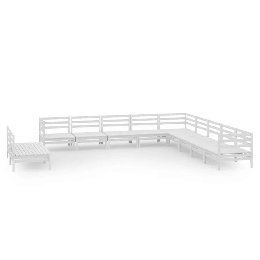 Salon de jardin 11 pcs Bois de pin massif Blanc - 2
