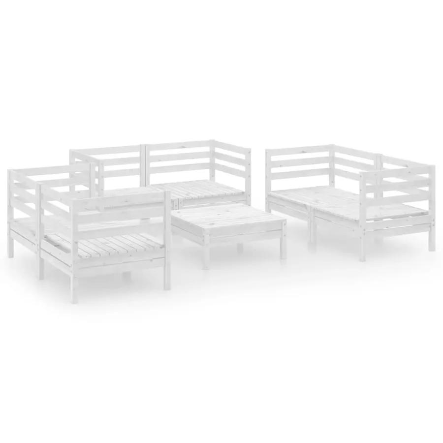 Salon de jardin 7 pcs Blanc Bois de pin massif - 2