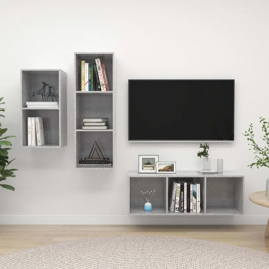 Ensemble de meuble TV 3 pcs Gris béton Bois d'ingénierie