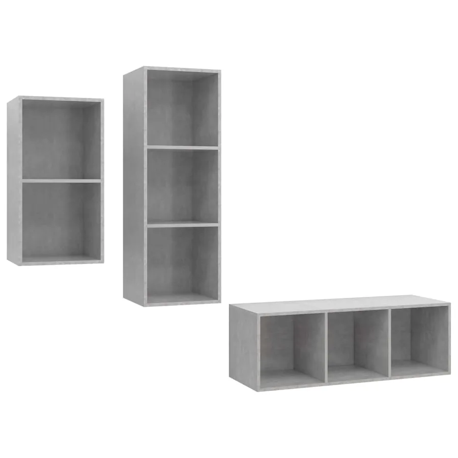 Ensemble de meuble TV 3 pcs Gris béton Bois d'ingénierie - 2