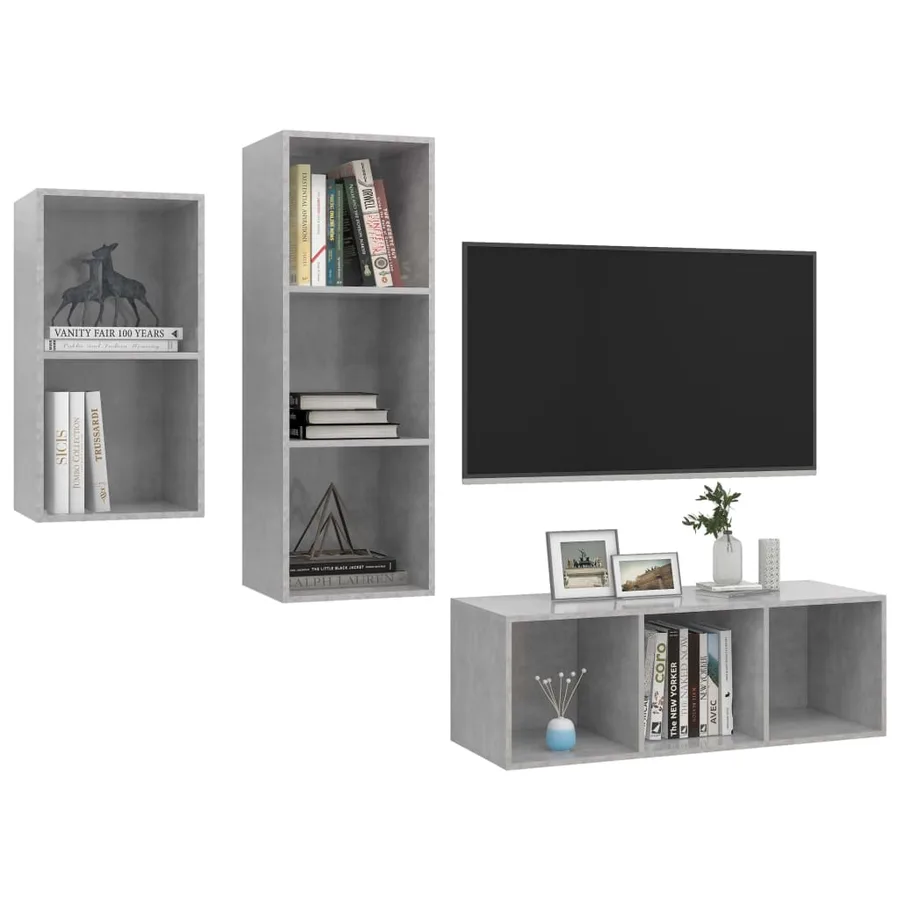 Ensemble de meuble TV 3 pcs Gris béton Bois d'ingénierie - 3