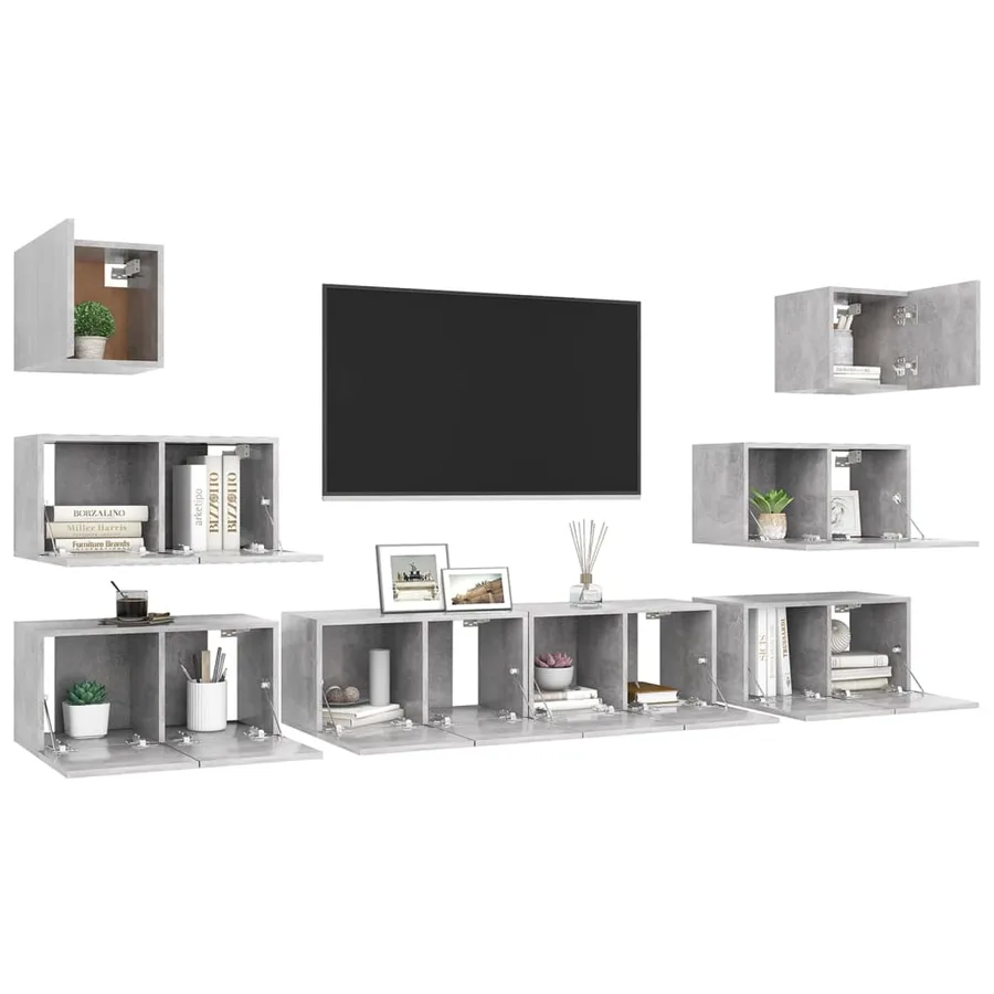 Ensemble de meubles TV 8 pcs Gris béton Bois d'ingénierie - 3
