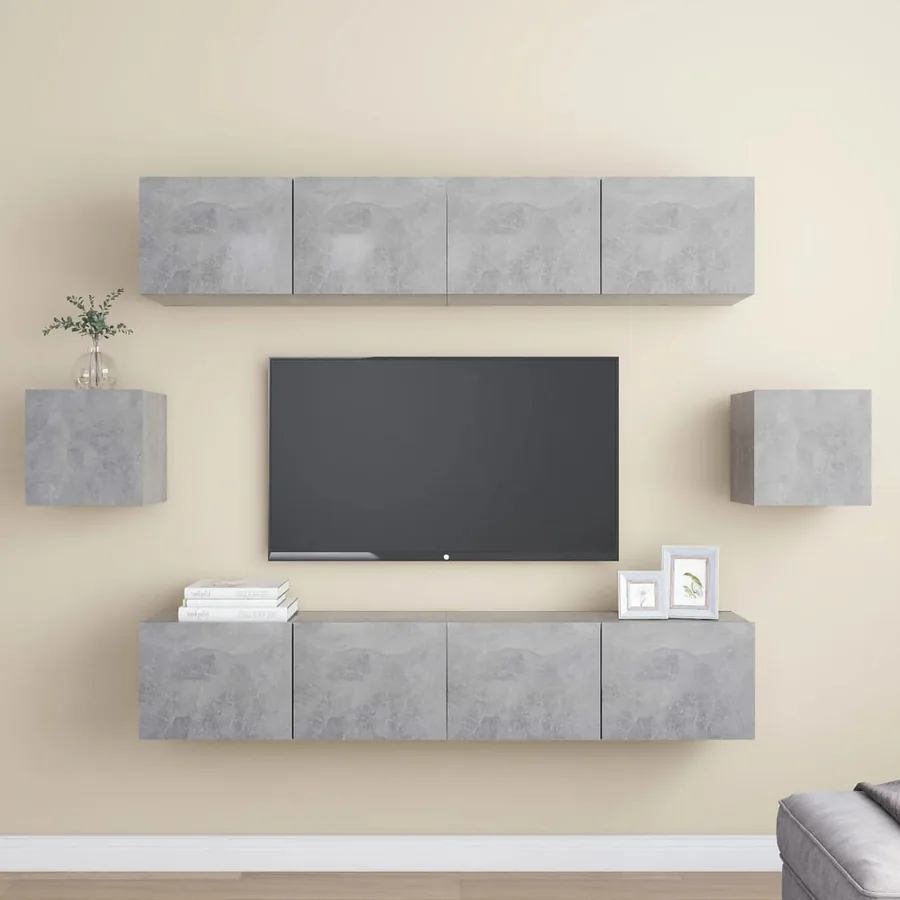 Ensemble de meubles TV 6 pcs Gris béton Bois d'ingénierie