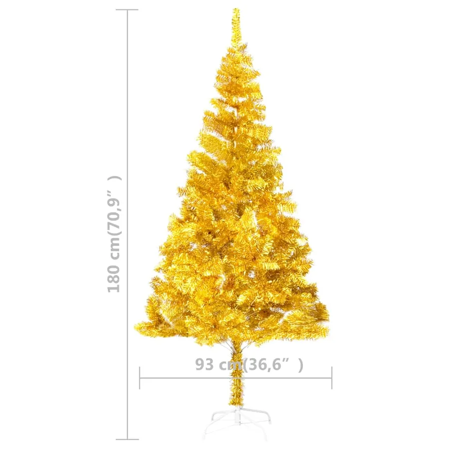 Arbre de Noël artificiel pré-éclairé et boules doré 180 cm PET - 12