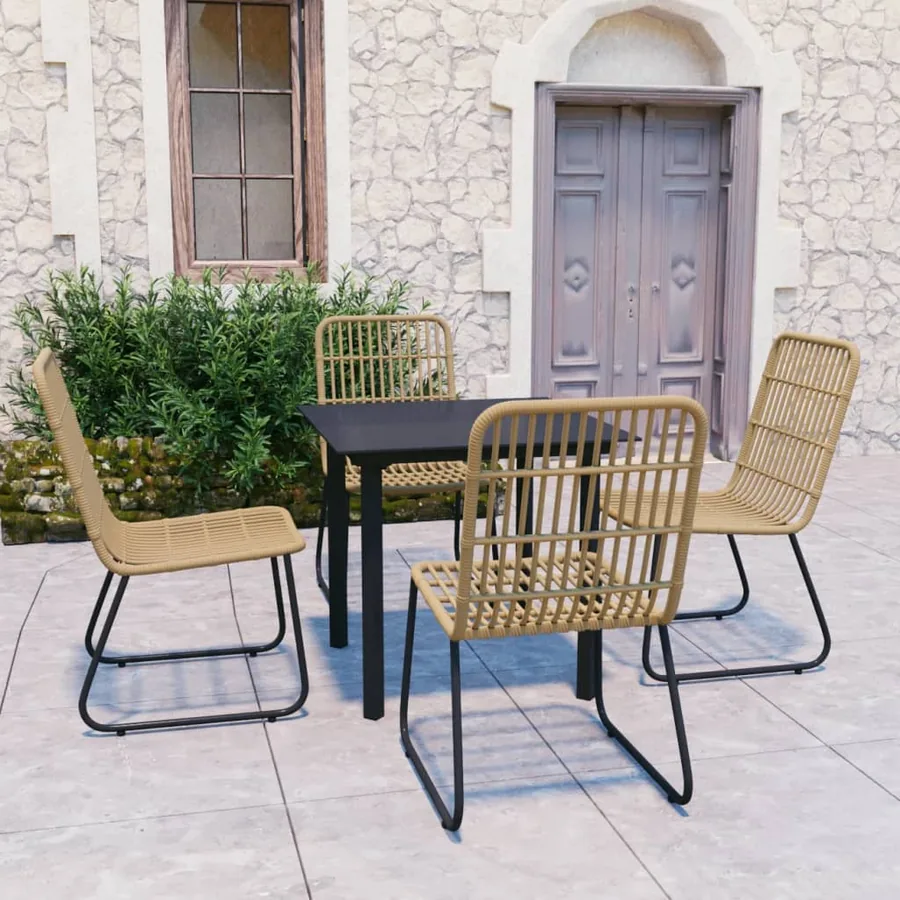 Ensemble à manger d'extérieur 5 pcs résine tressée et verre