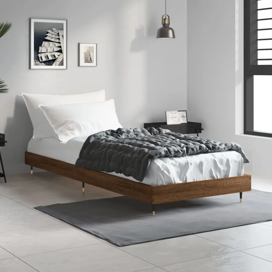 Cadre de lit sans matelas chêne marron 75x190cm bois ingénierie - 3