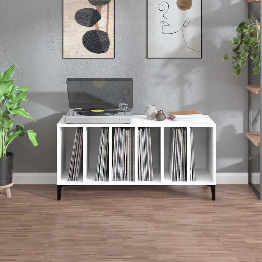 Armoire à disques blanc 100x38x48 cm bois d'ingénierie - 3