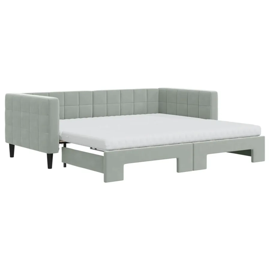 Lit de jour avec gigogne et matelas gris clair 90x190cm velours - 2