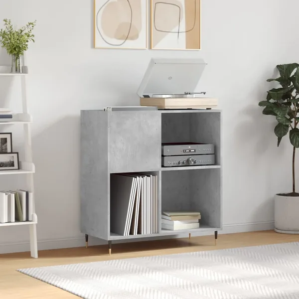 Armoire à disques gris béton 84,5x38x89 cm bois d'ingénierie