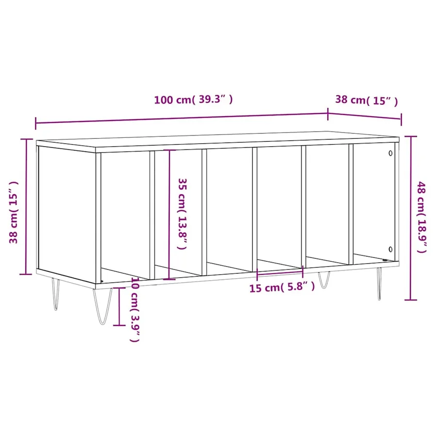 Armoire à disques noir 100x38x48 cm bois d'ingénierie - 9