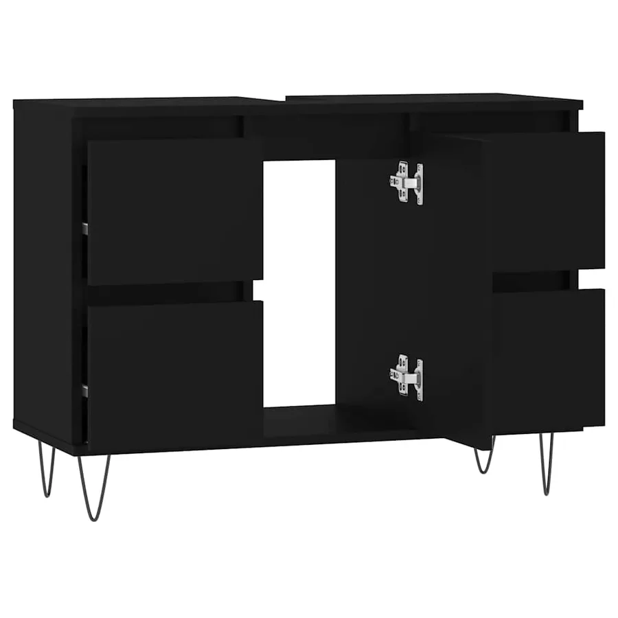Armoire de salle de bain noir 80x33x60 cm bois d'ingénierie - 5