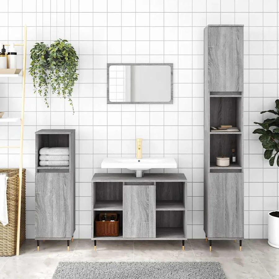Armoire salle de bain sonoma gris 80x33x60 cm bois d'ingénierie