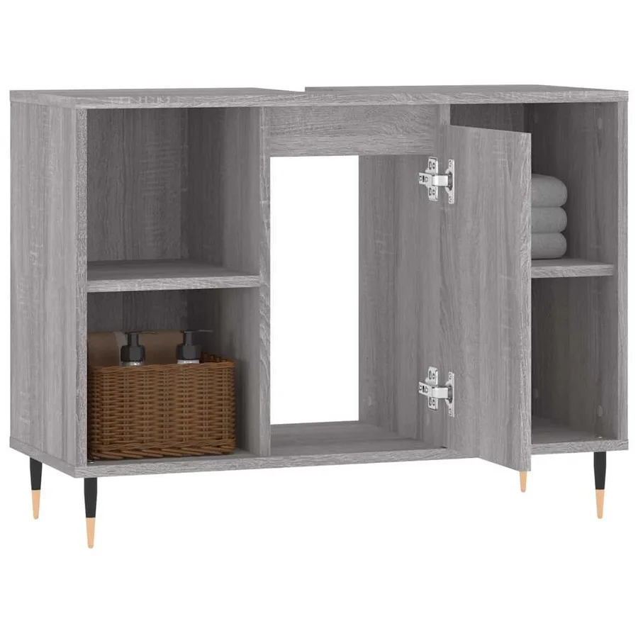 Armoire salle de bain sonoma gris 80x33x60 cm bois d'ingénierie - 4