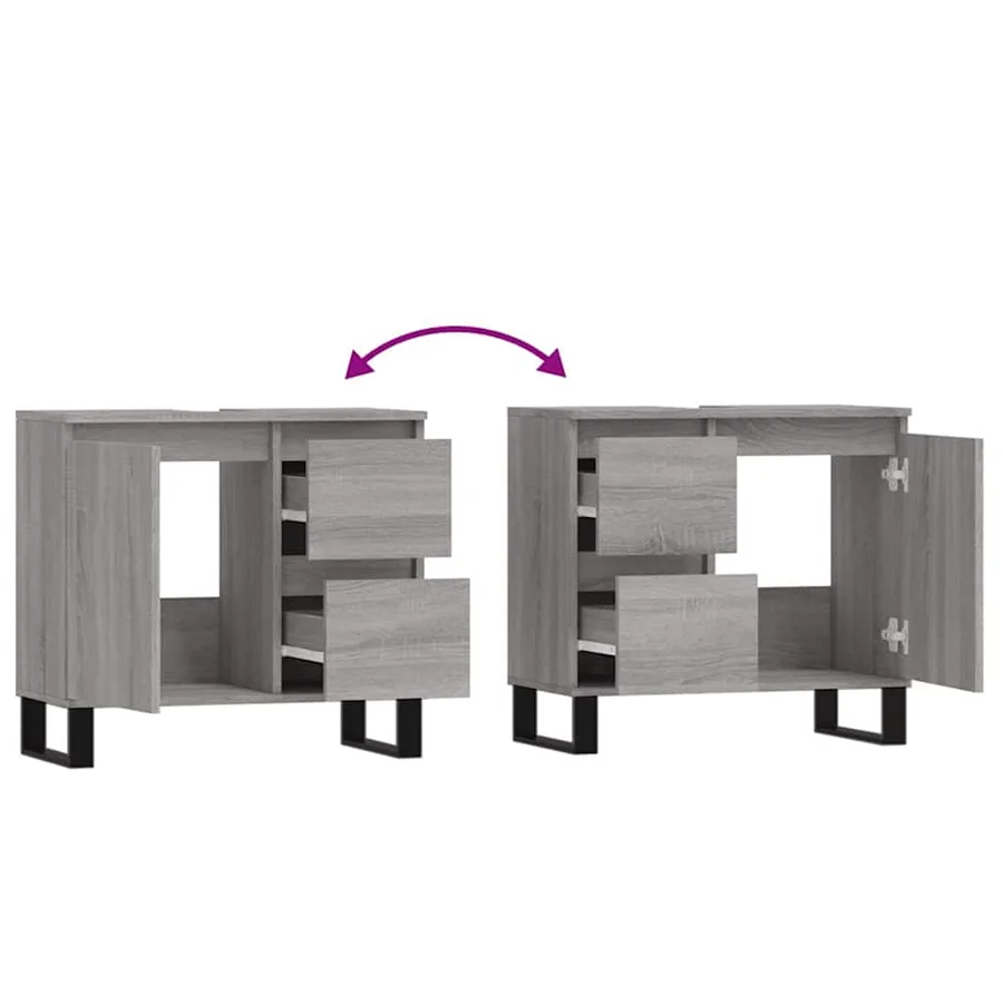 Armoire de bain sonoma gris 65x33x60 cm bois d'ingénierie - 9