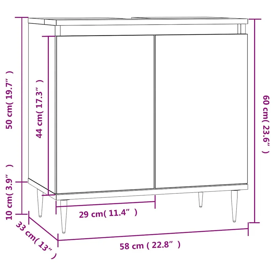 Armoire de bain gris béton 58x33x60 cm bois d'ingénierie - 11