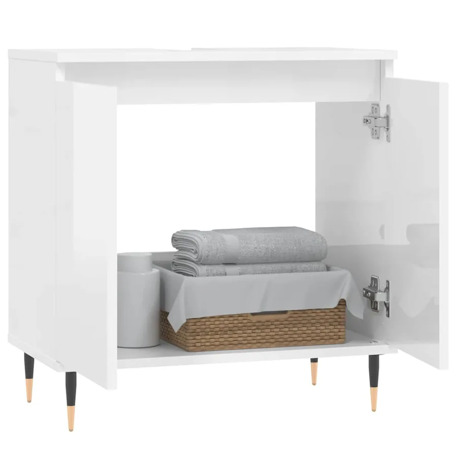 Armoire de bain blanc brillant 58x33x60 cm bois d'ingénierie - 3