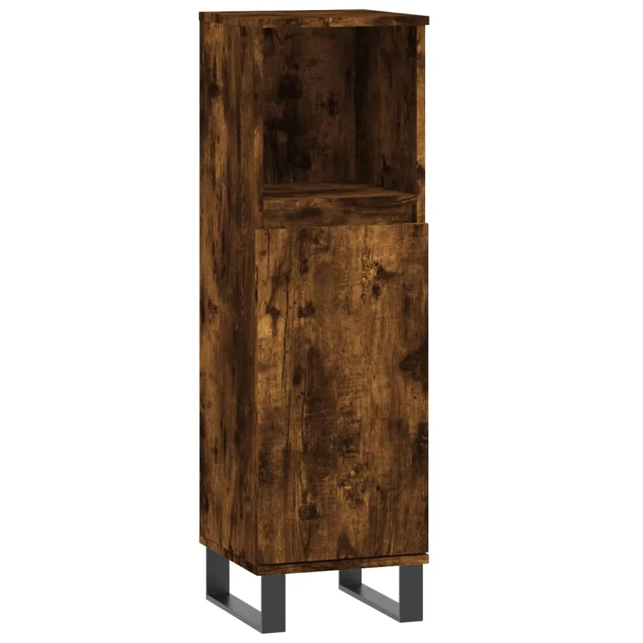 Armoire de bain chêne fumé 30x30x100 cm bois d'ingénierie - 2