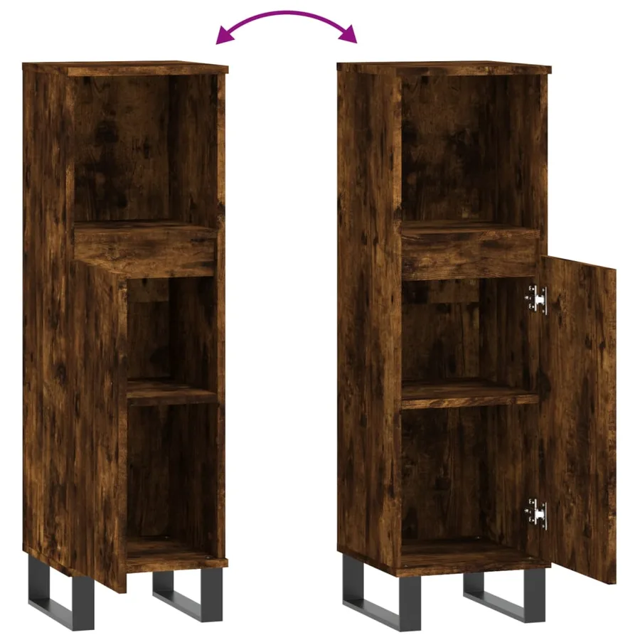 Armoire de bain chêne fumé 30x30x100 cm bois d'ingénierie - 9