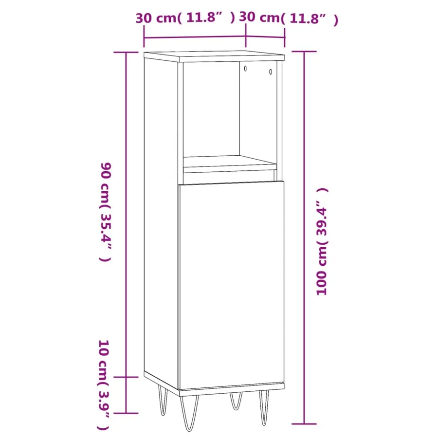 Armoire salle de bain sonoma gris 30x30x100 cm - 12