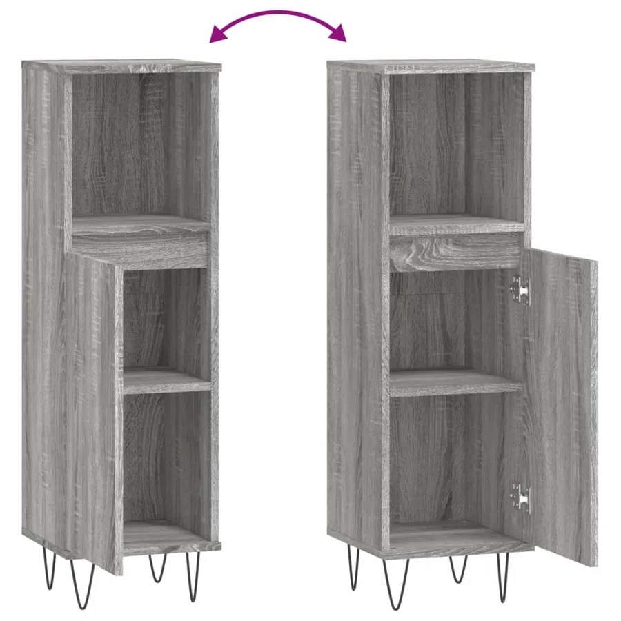 Armoire salle de bain sonoma gris 30x30x100 cm - 9